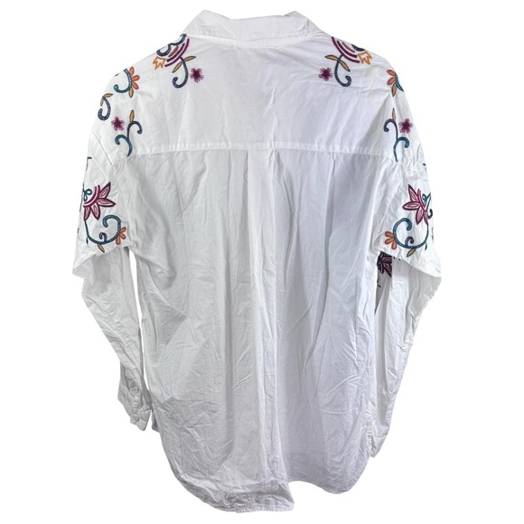 Beachlunchlounge Shirt Womens Medium White Embroidered Floral Button Up Boho Top - Picture 6 of 8
